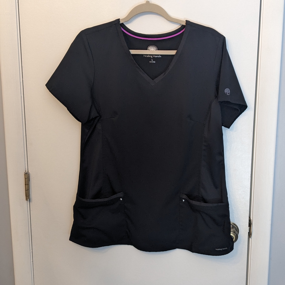 Healing Hands Women's Black V-Neck Top
